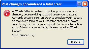 Google Adwords Editor Error Number 17